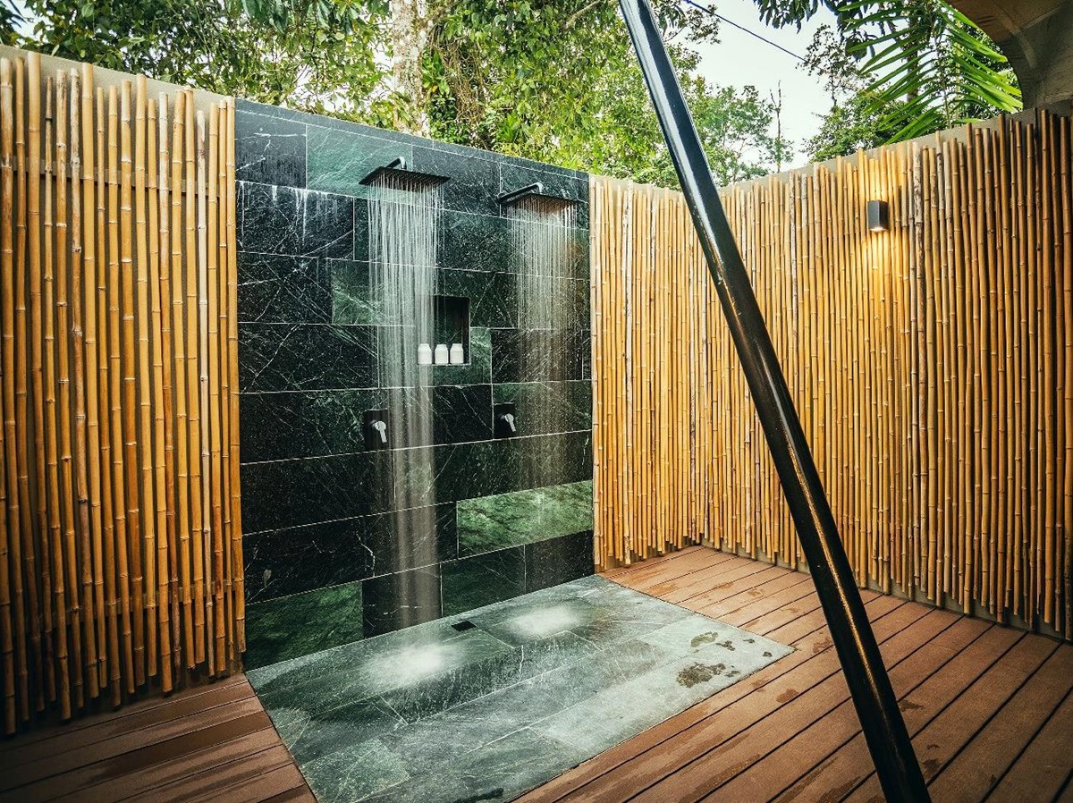 Luxury outdoor showers at Nayara Tented Camp Arenal Costa Rica