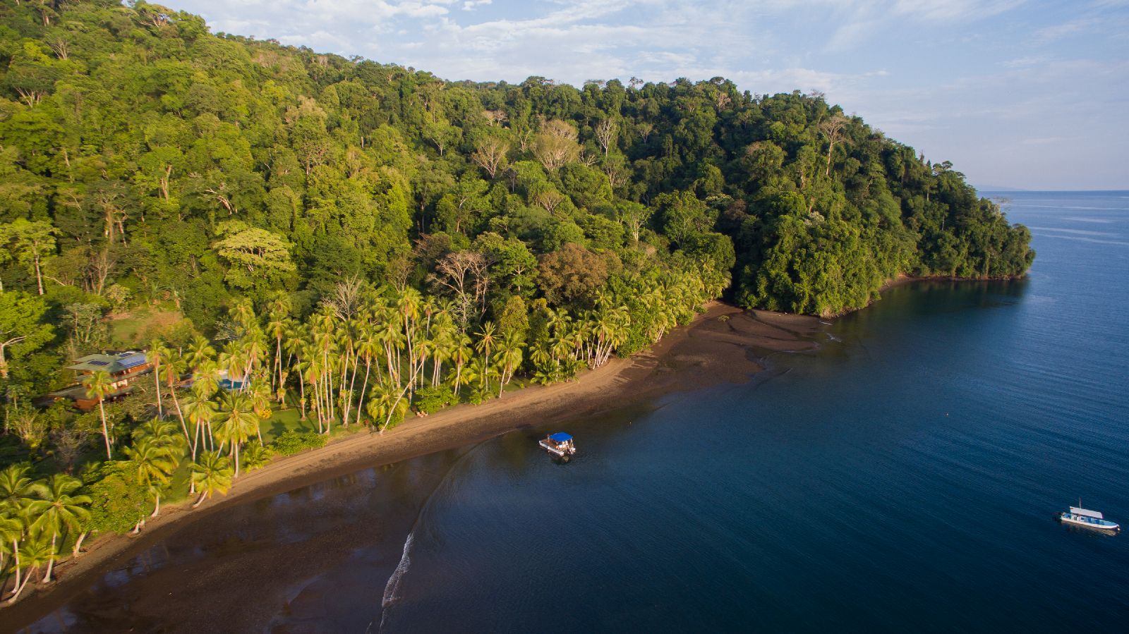 Aerial view of the approach to Playa Cativo in Costa Rica's Golfo Dulce