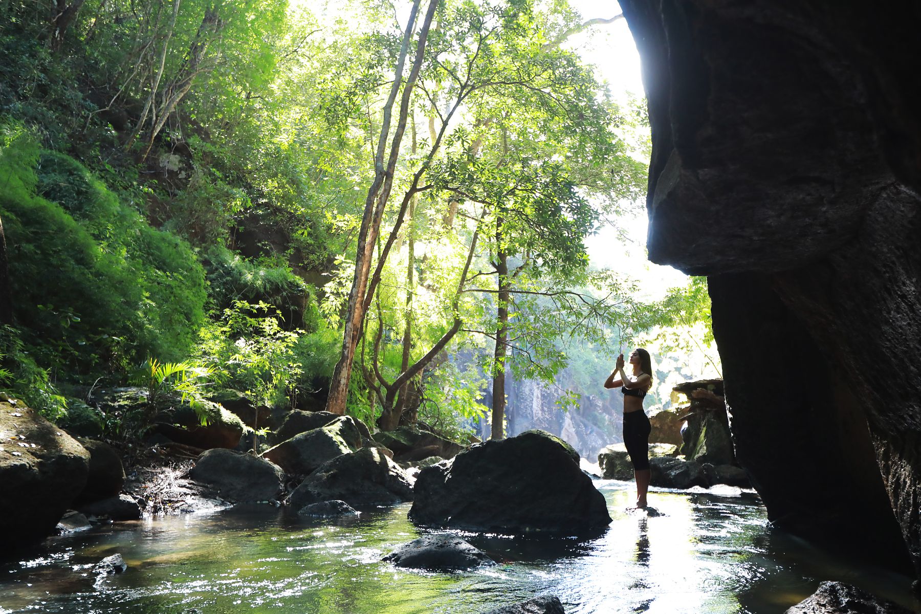 Yoga and meditation by the river at Rio Perdido in Costa Rica