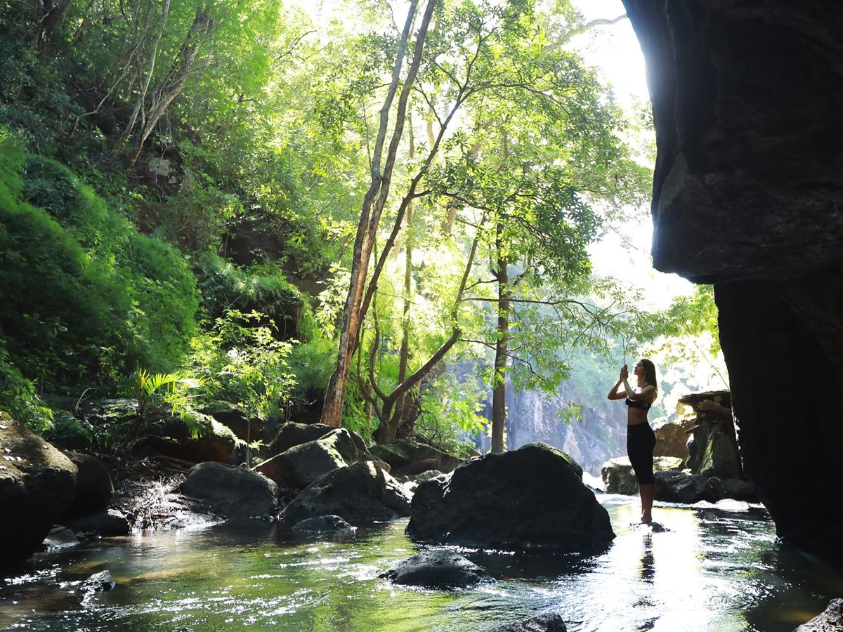 Yoga and meditation by the river at Rio Perdido in Costa Rica