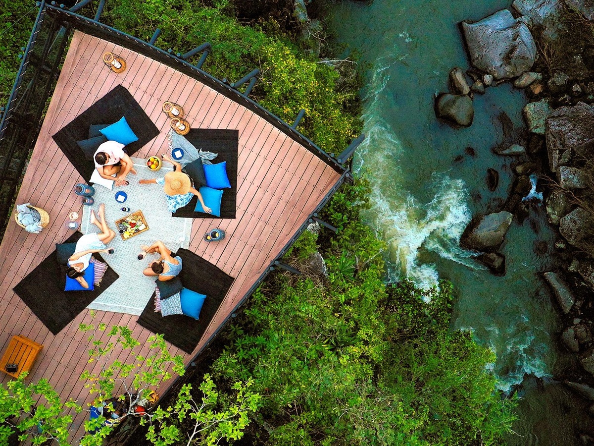 Mirador platform over the water at Rio Perdido in Costa Rica