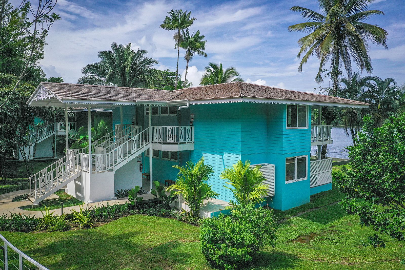 Colourful guest accommodation at Tortuga Lodge on the edge of Tortuguero National Park Costa Rica