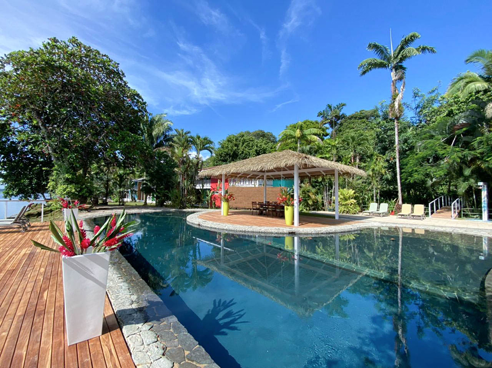 The swimming pool at Tortuga Lodge on the edge of Tortuguero National Park Costa Rica