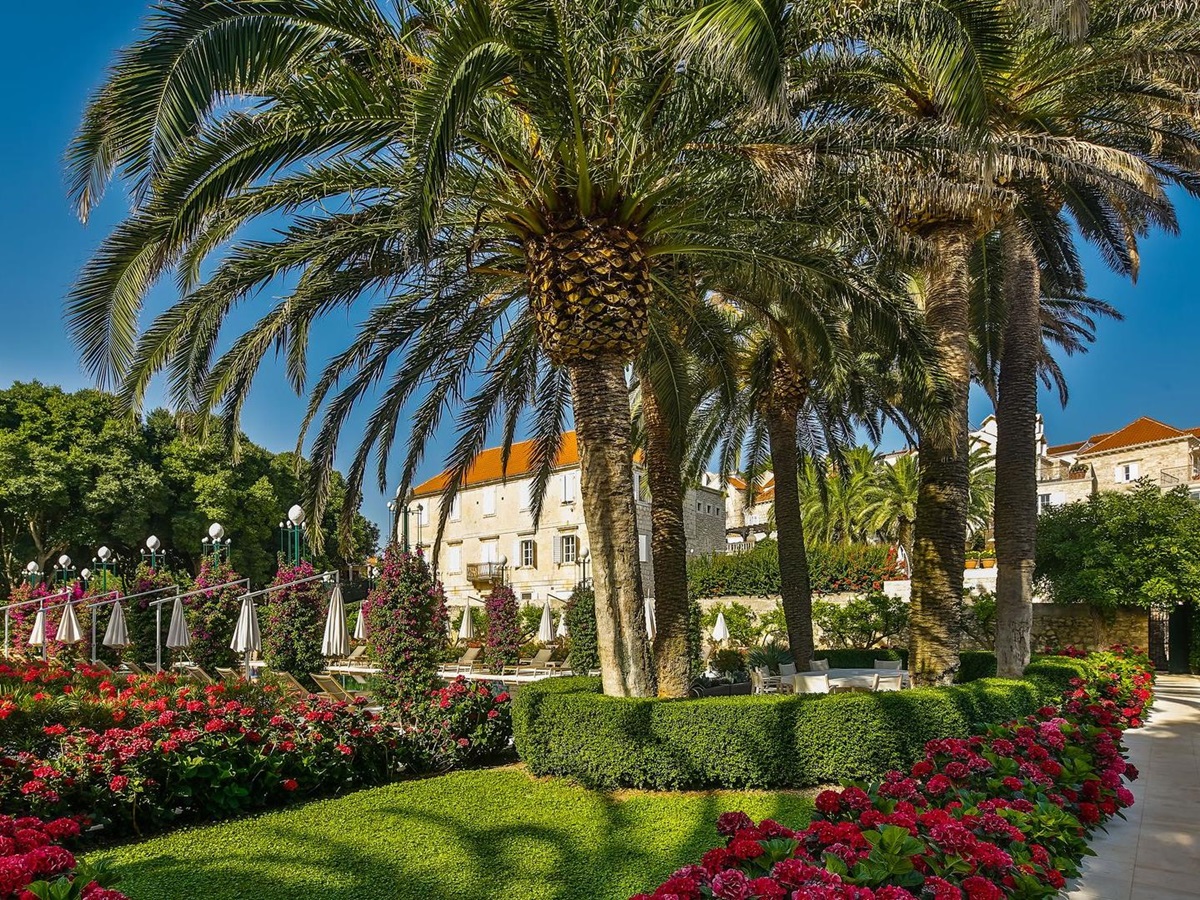 The gardens and swimming pool at Hotel Lemongarden on Brac island Croatia