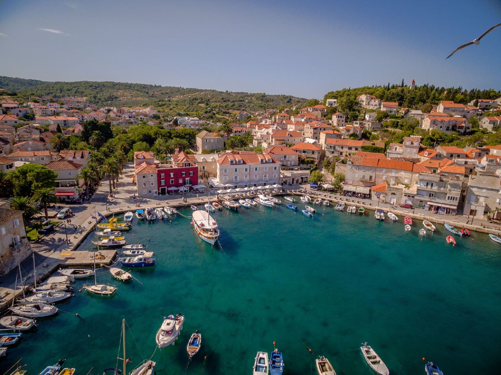 Hotel Lemongarden and the harbour on Brac island Croatia