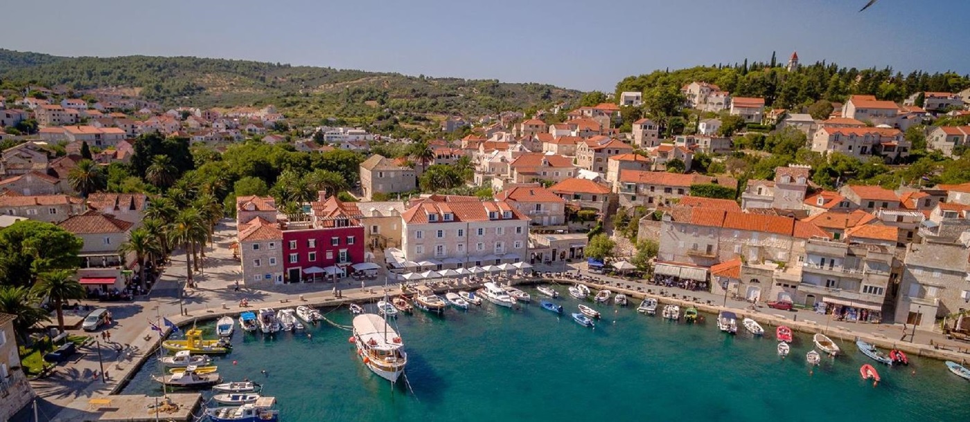 Hotel Lemongarden and the harbour on Brac island Croatia