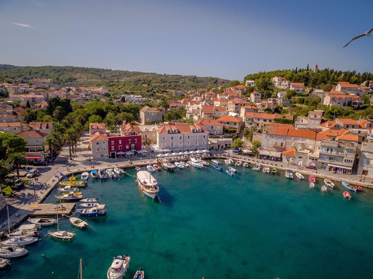 Hotel Lemongarden and the harbour on Brac island Croatia