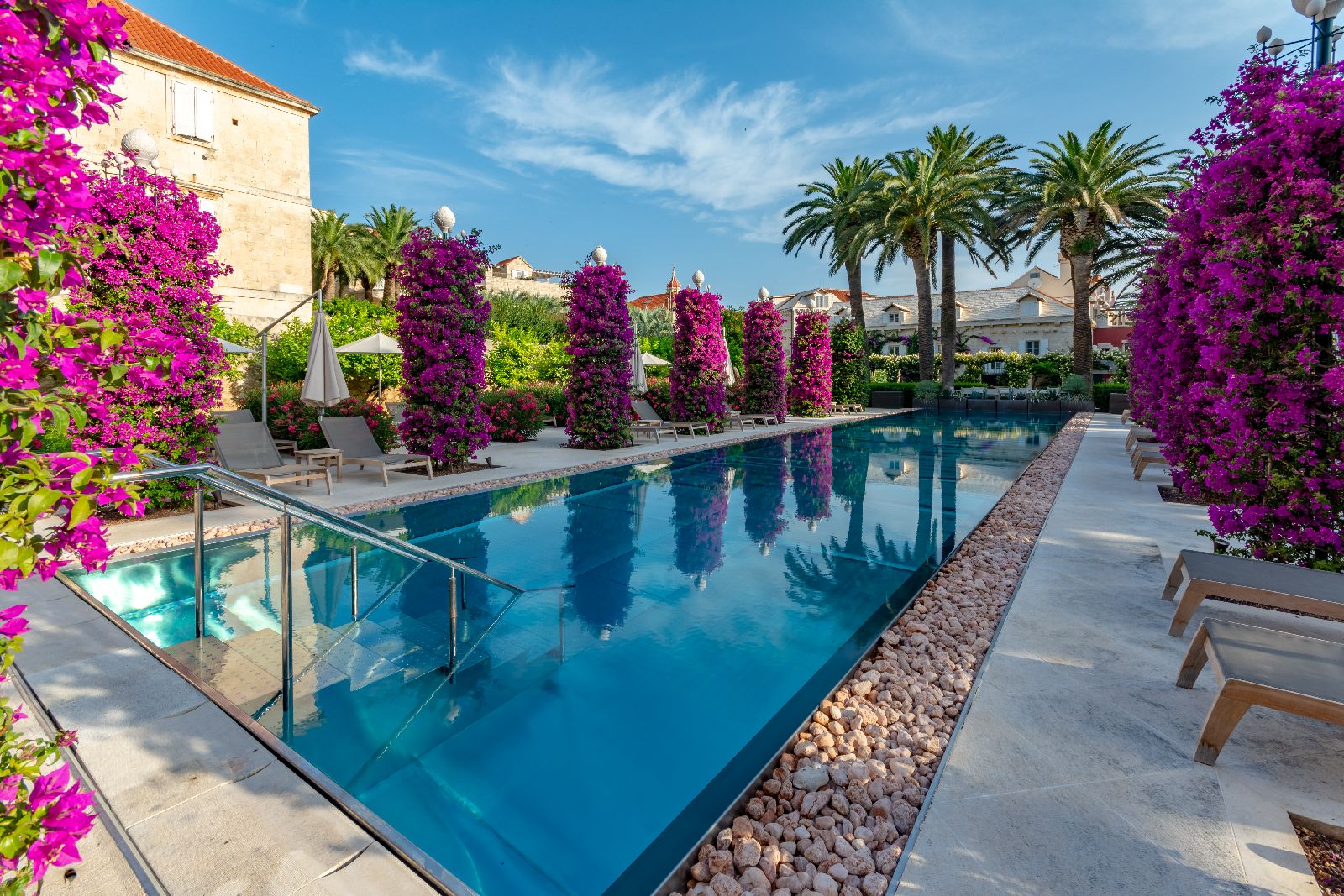 The swimming pool and terrace at Hotel Lemongarden on Brac island Croatia