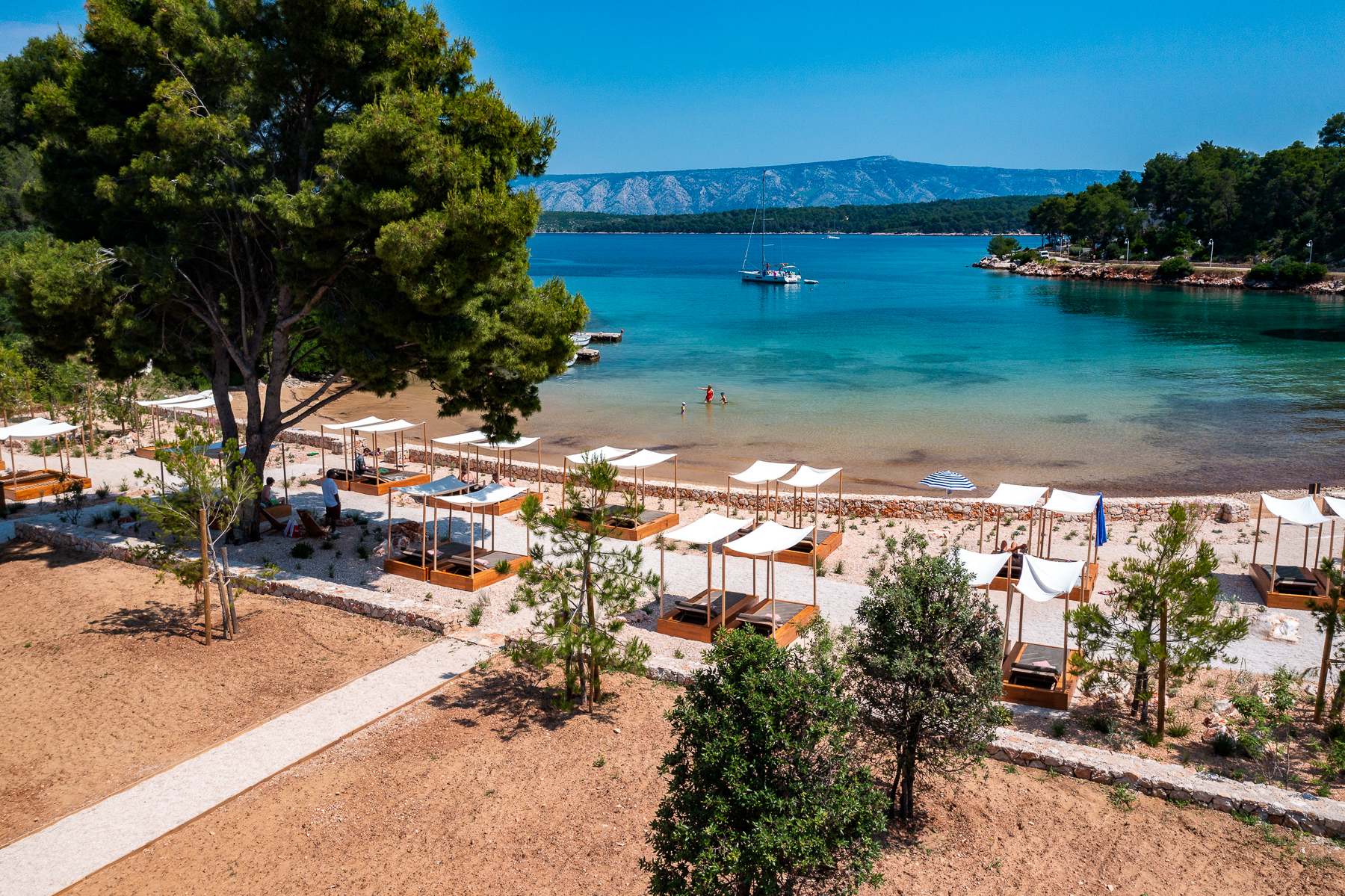 Beachfront cabanas at Maslina Resort in Croatia