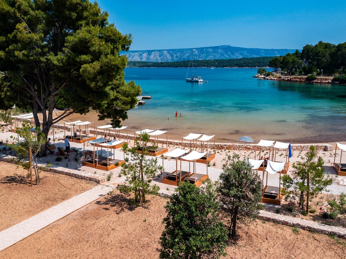 Beachfront cabanas at Maslina Resort in Croatia