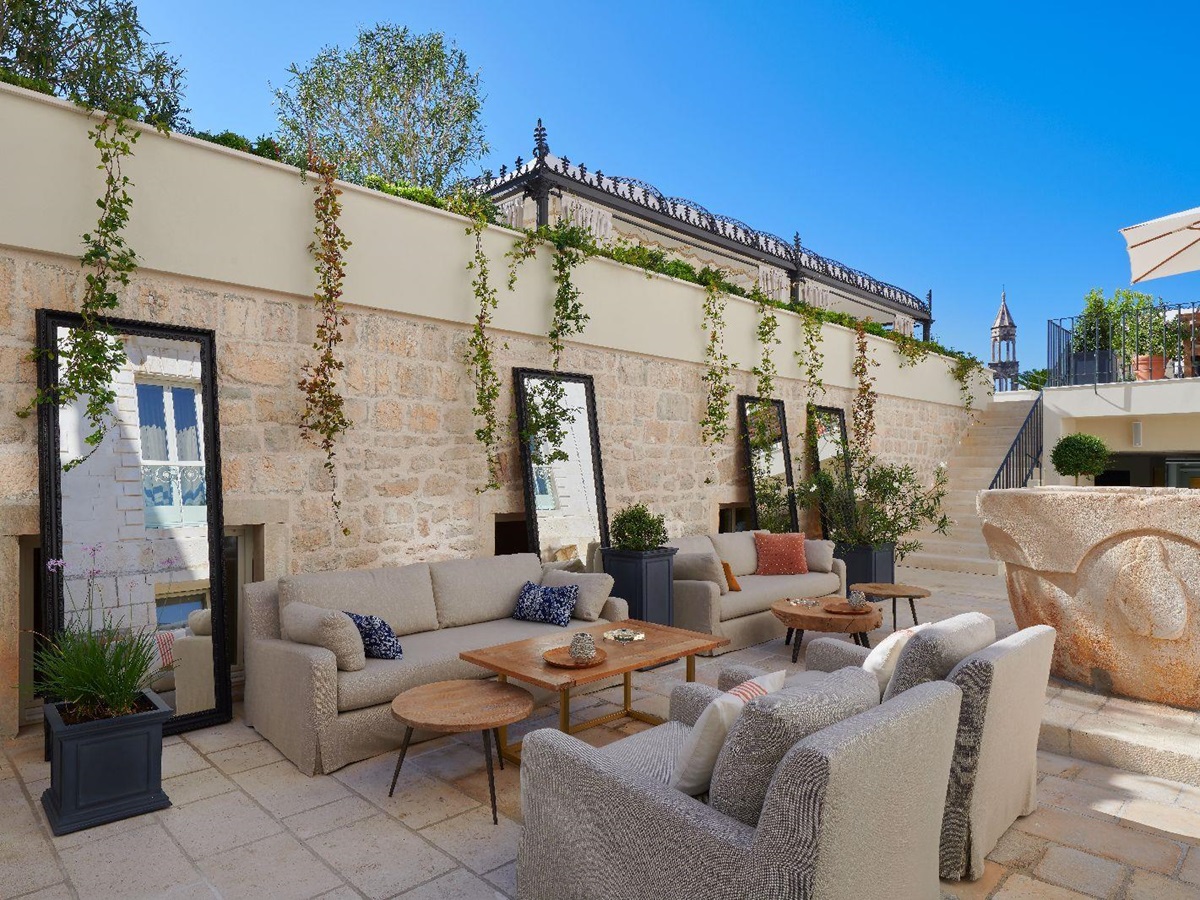 Peaceful courtyard at the Palace Elisabeth hotel in Hvar Croatia