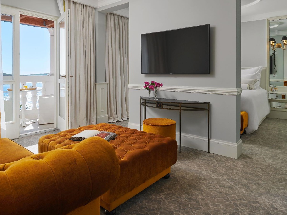 Living area of the Penthouse Suite at the Palace Elisabeth hotel in Hvar Croatia