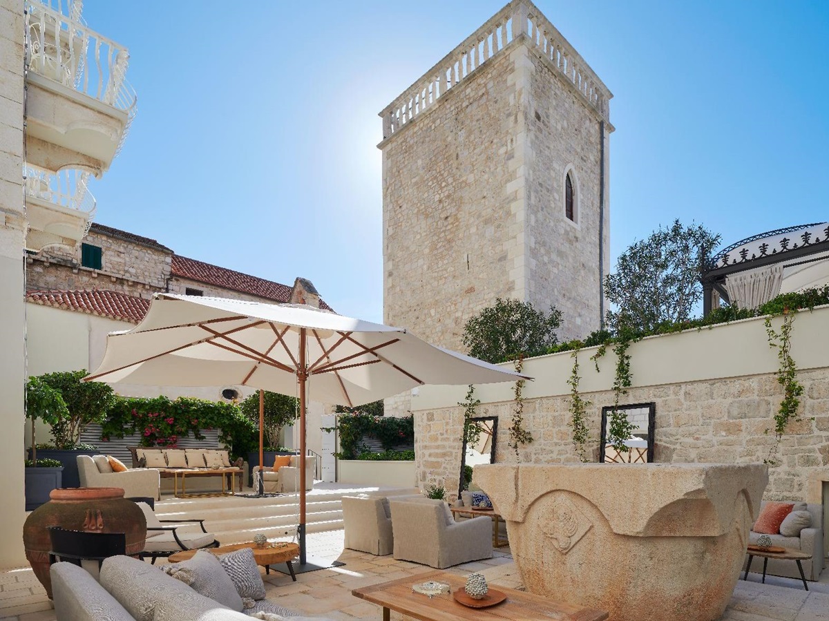Outdoor courtyard of the spa at the Palace Elisabeth hotel in Hvar Croatia