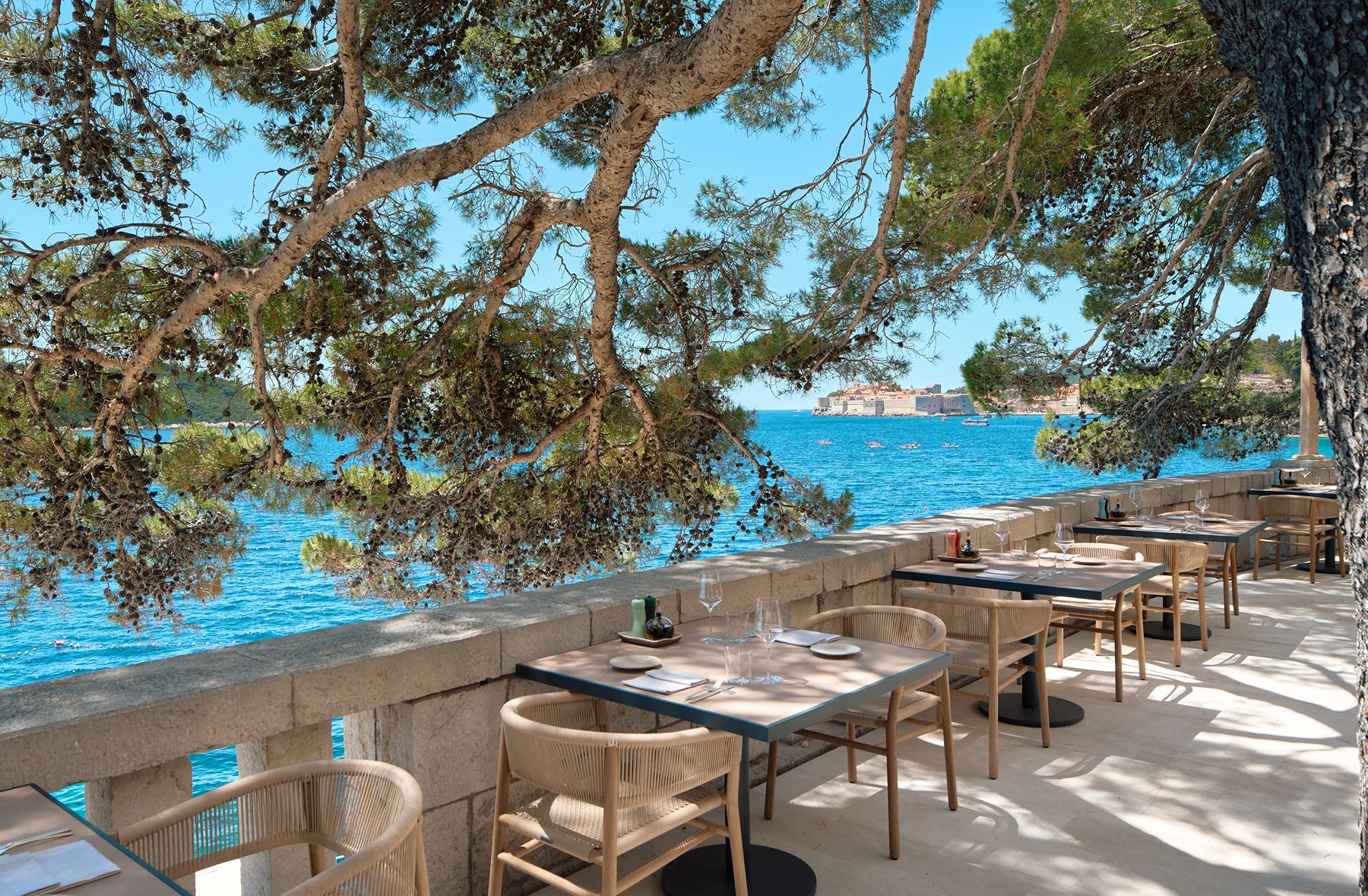 Giardino Restaurant seating with ocean views at Villa Dubrovnik