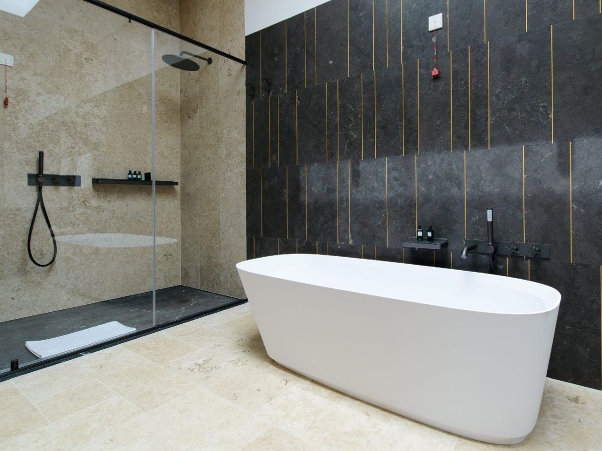 Stylish bathroom of a suite at Villa Nai 3.3 in Croatia