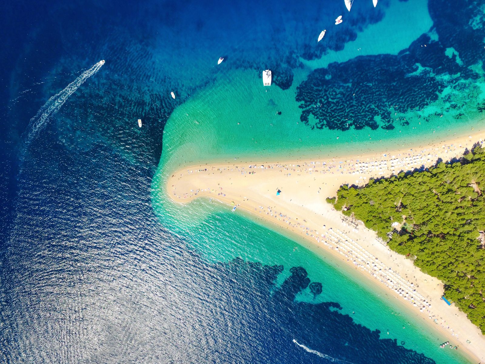 Aerial view of Zlatni Rat beach on Brac Island in Croatia