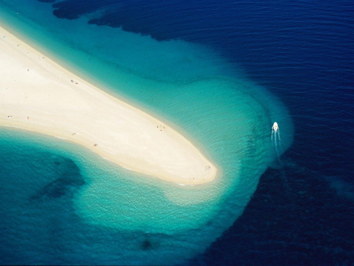 Aerial view of the Zlatni Rat beach on Brač Island in Croatia