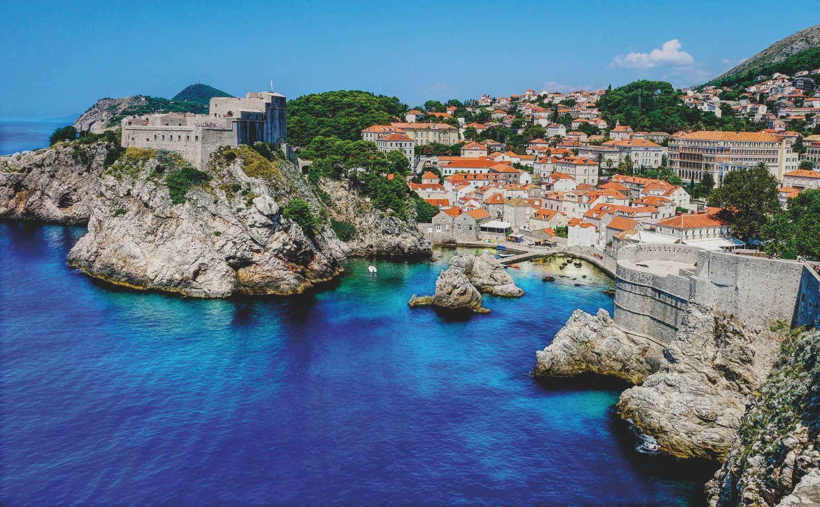 View of the bay, fortress and harbour of Dubrovnik, Croatia