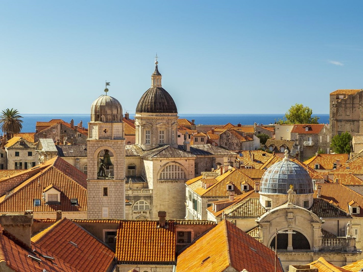 The terracotta rooftops and church spires of Dubrovnik in Croatia