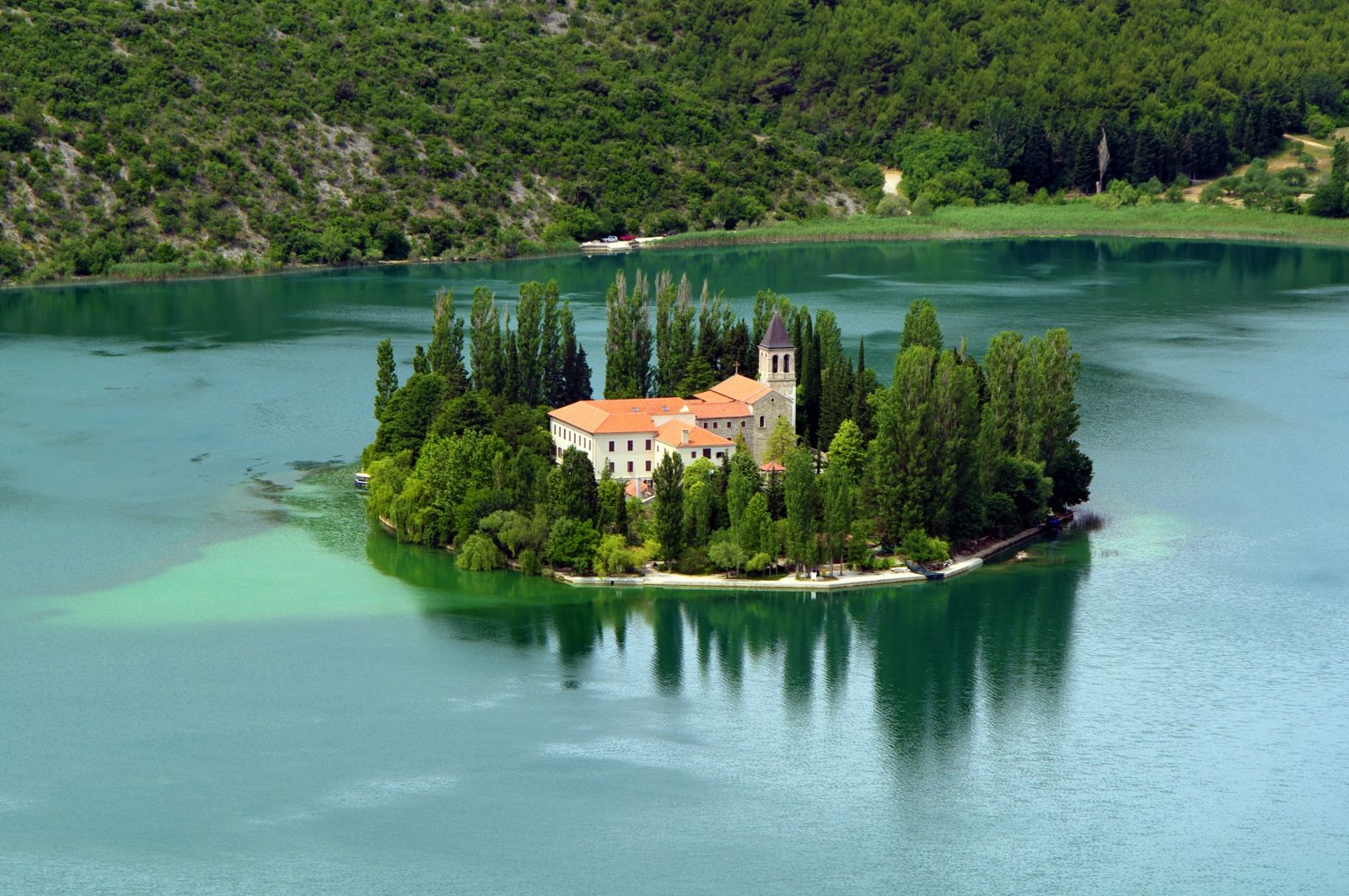 The small island monastery of Visovac in Krka, Croatia