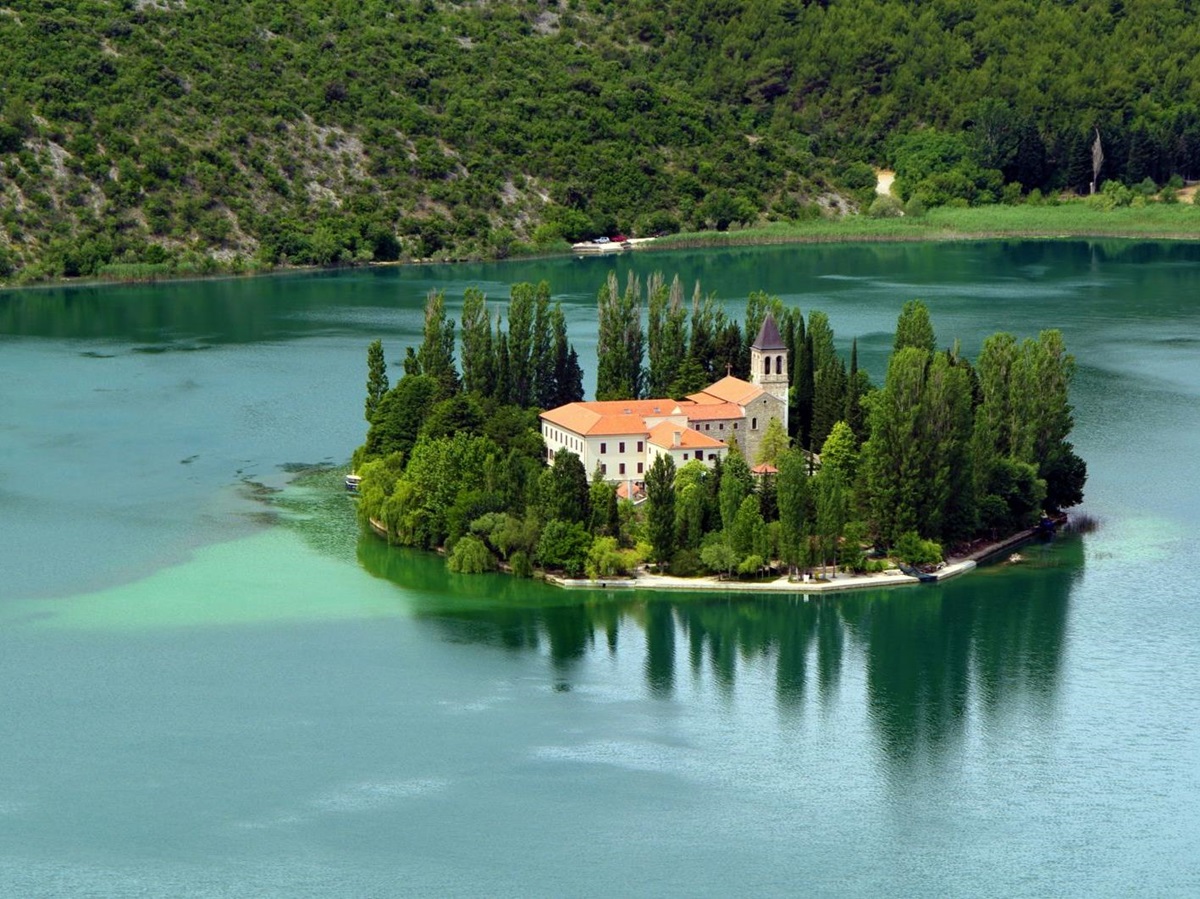 The small island monastery of Visovac in Krka, Croatia