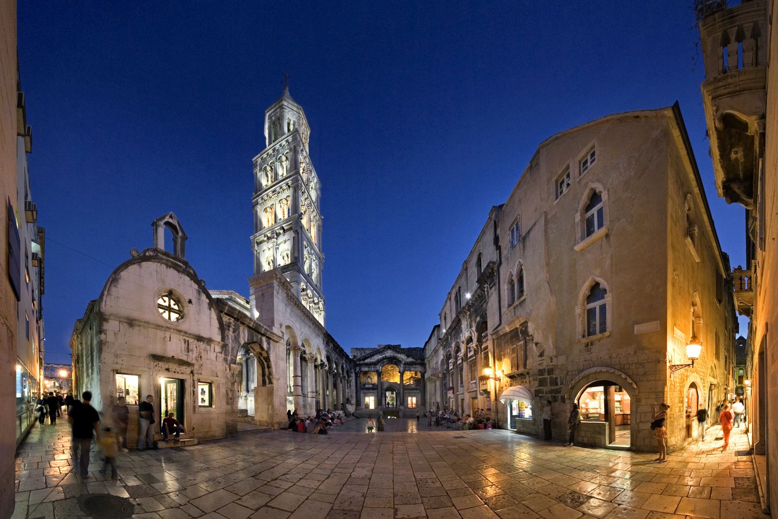 Main square of Split Croatia illuminated by night