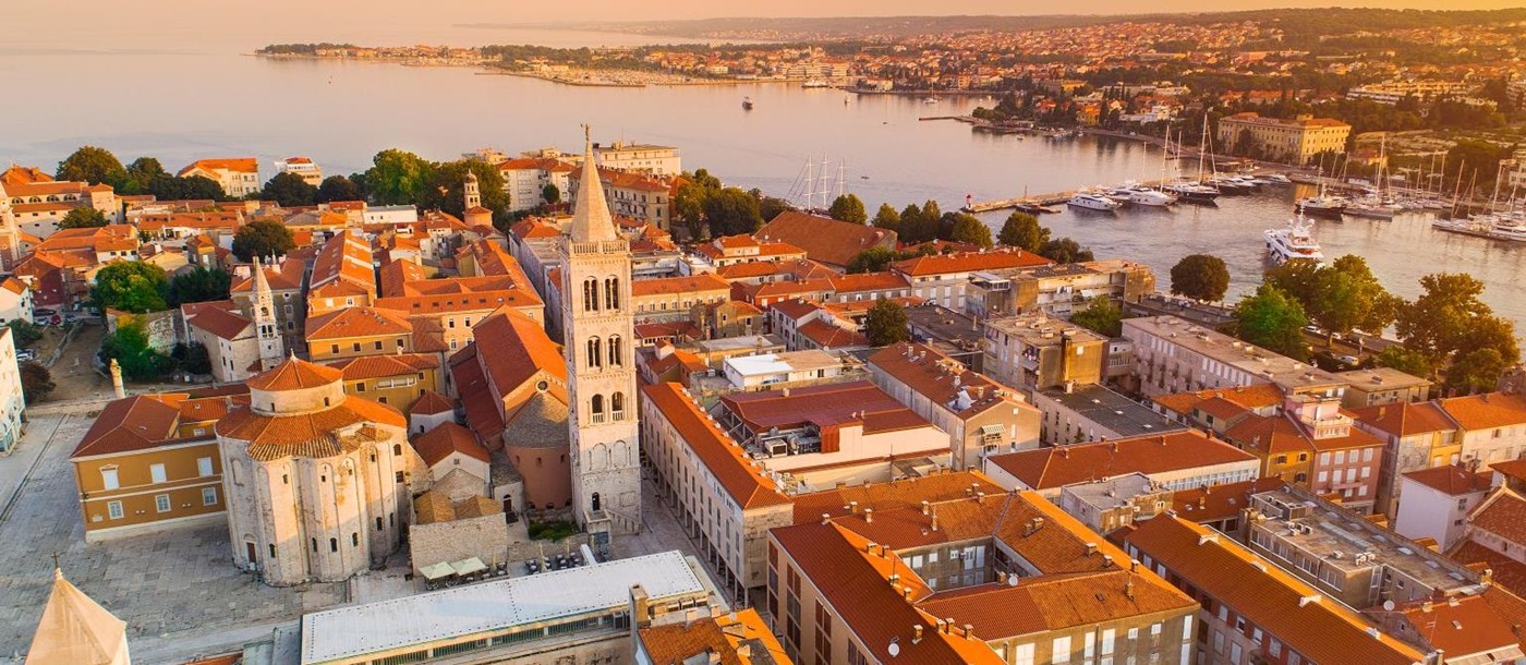 Aerial view of Zadar old town in Croatia in the evening light