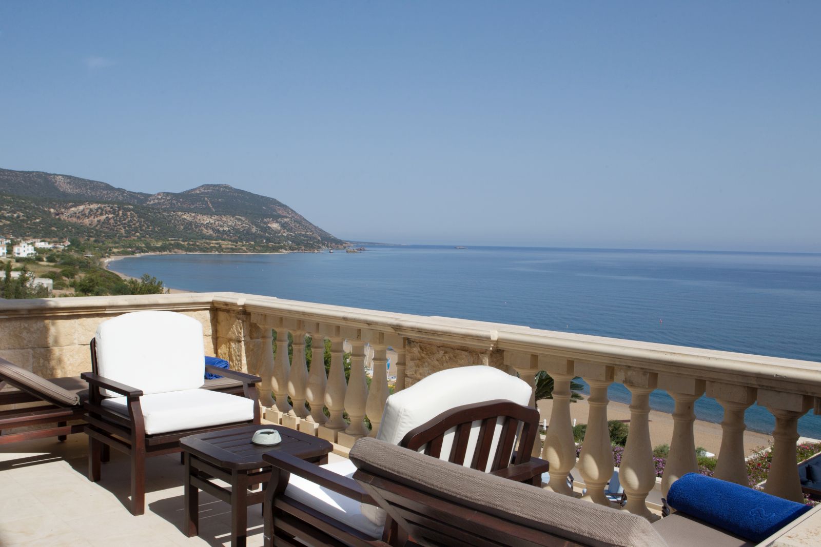Sea views from a suite balcony at the Anassa resort in Cyprus