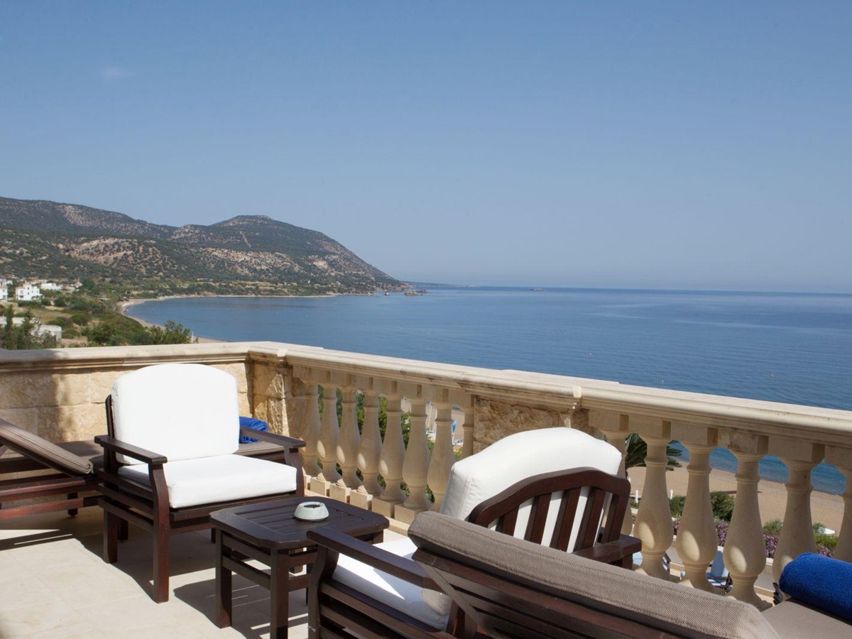 Sea views from a suite balcony at the Anassa resort in Cyprus