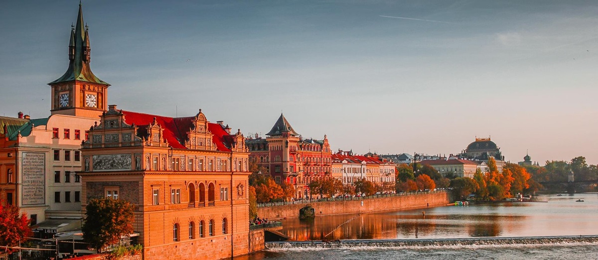 View of Prague from the river in Czech Republic