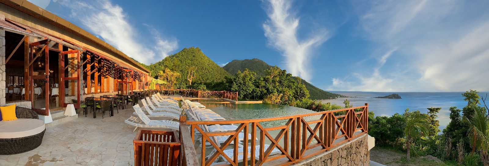 Beautiful views from the pool terrace at Jungle Bay in Dominica