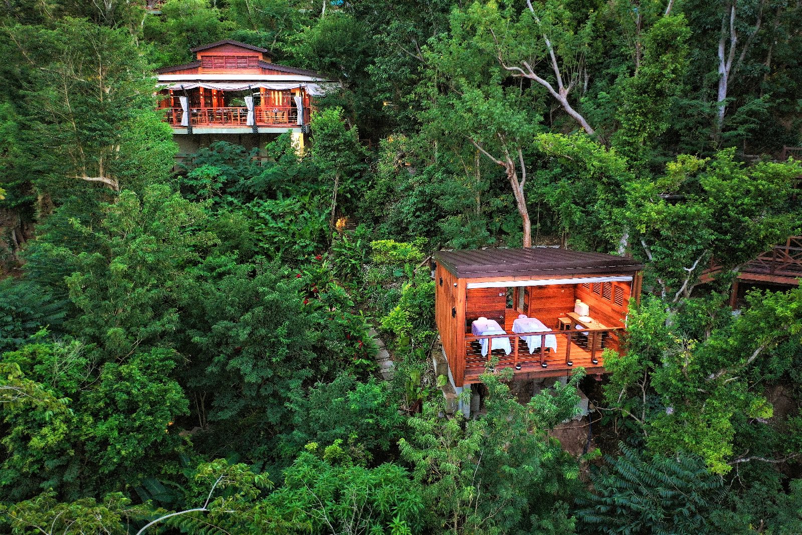 Spa and restaurant in the forest canopy at Secret Bay in Dominica