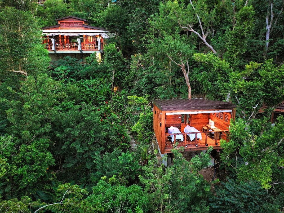 Spa and restaurant in the forest canopy at Secret Bay in Dominica