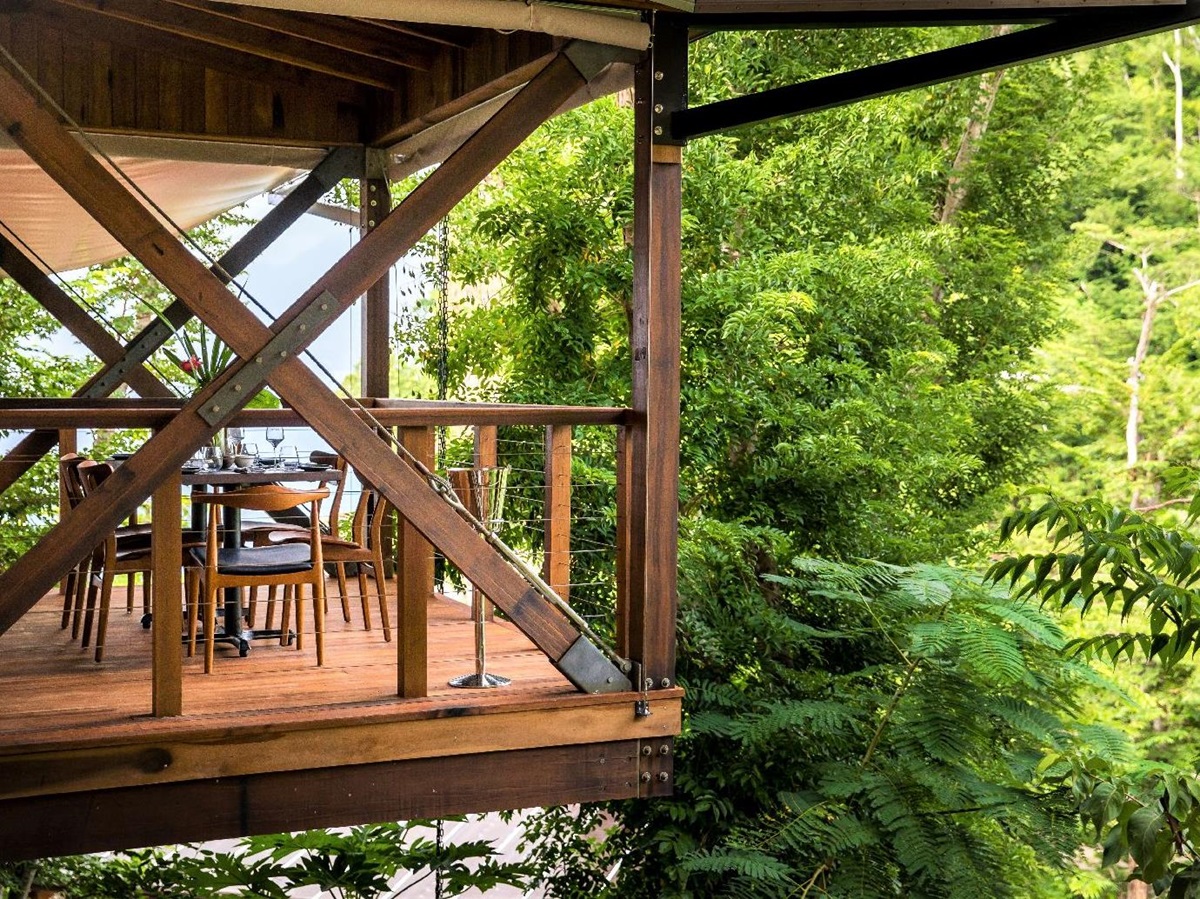 Restaurant in the treetops at Secret Bay in Dominica