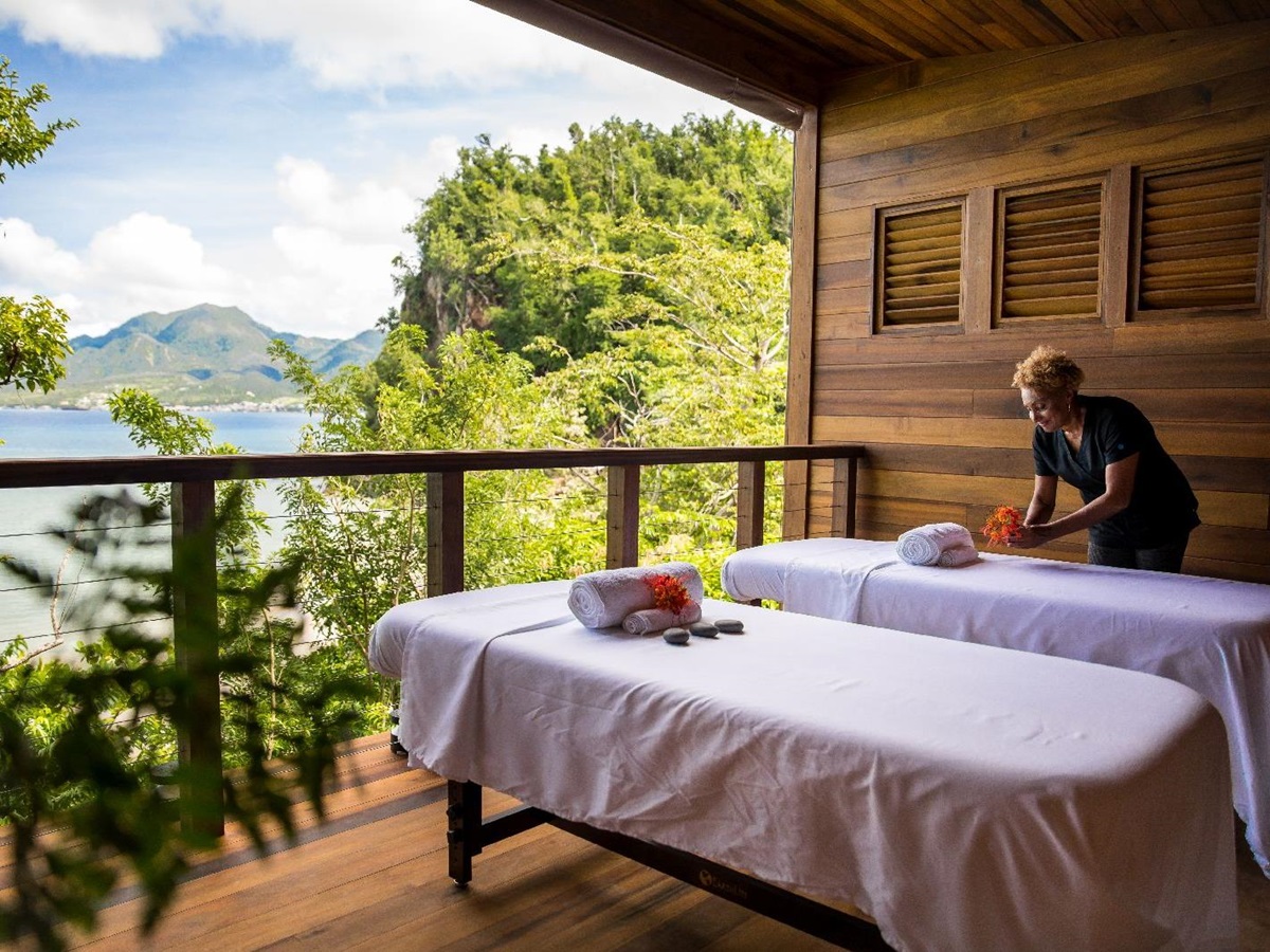 Open air spa with sea views at Secret Bay in Dominica