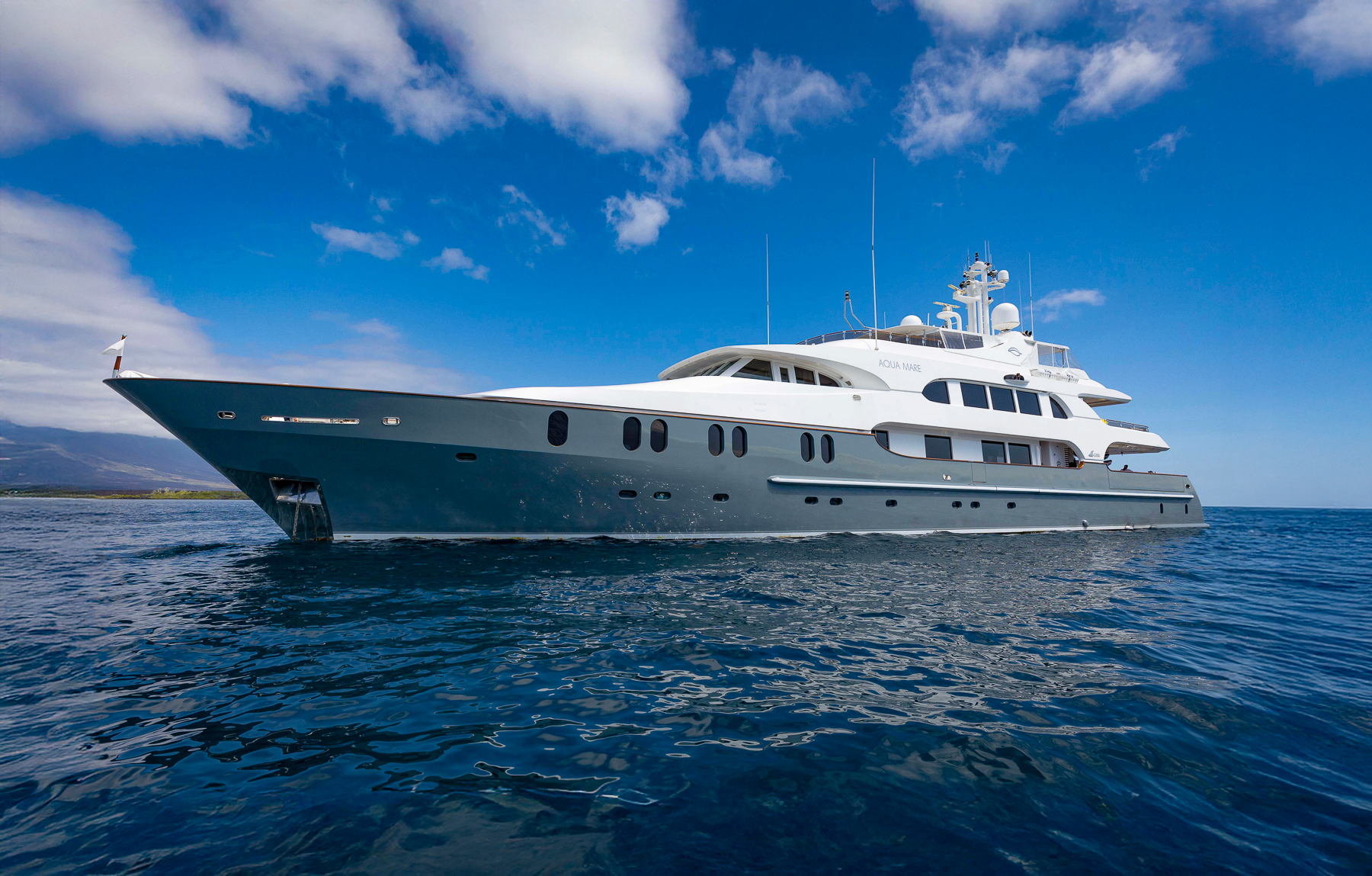 Exterior view of the Aqua Mare luxury expedition cruiser in the Galapagos Islands