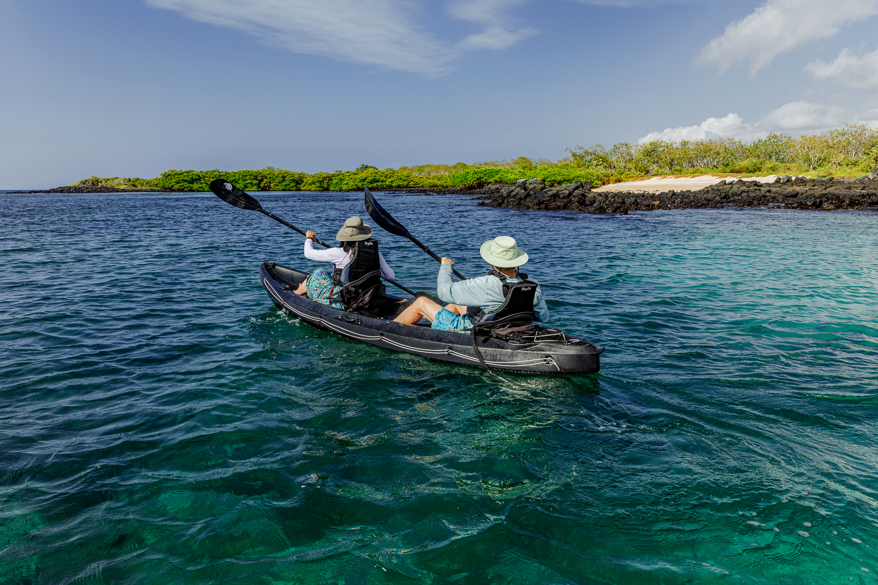 Kayaking in the ocean from the Aqua Mare luxury expedition cruiser in the Galapagos Islands