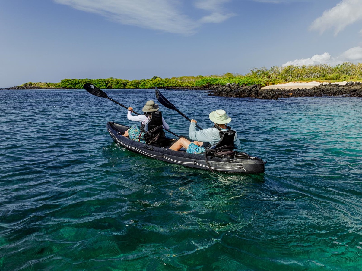 Kayaking in the ocean from the Aqua Mare luxury expedition cruiser in the Galapagos Islands