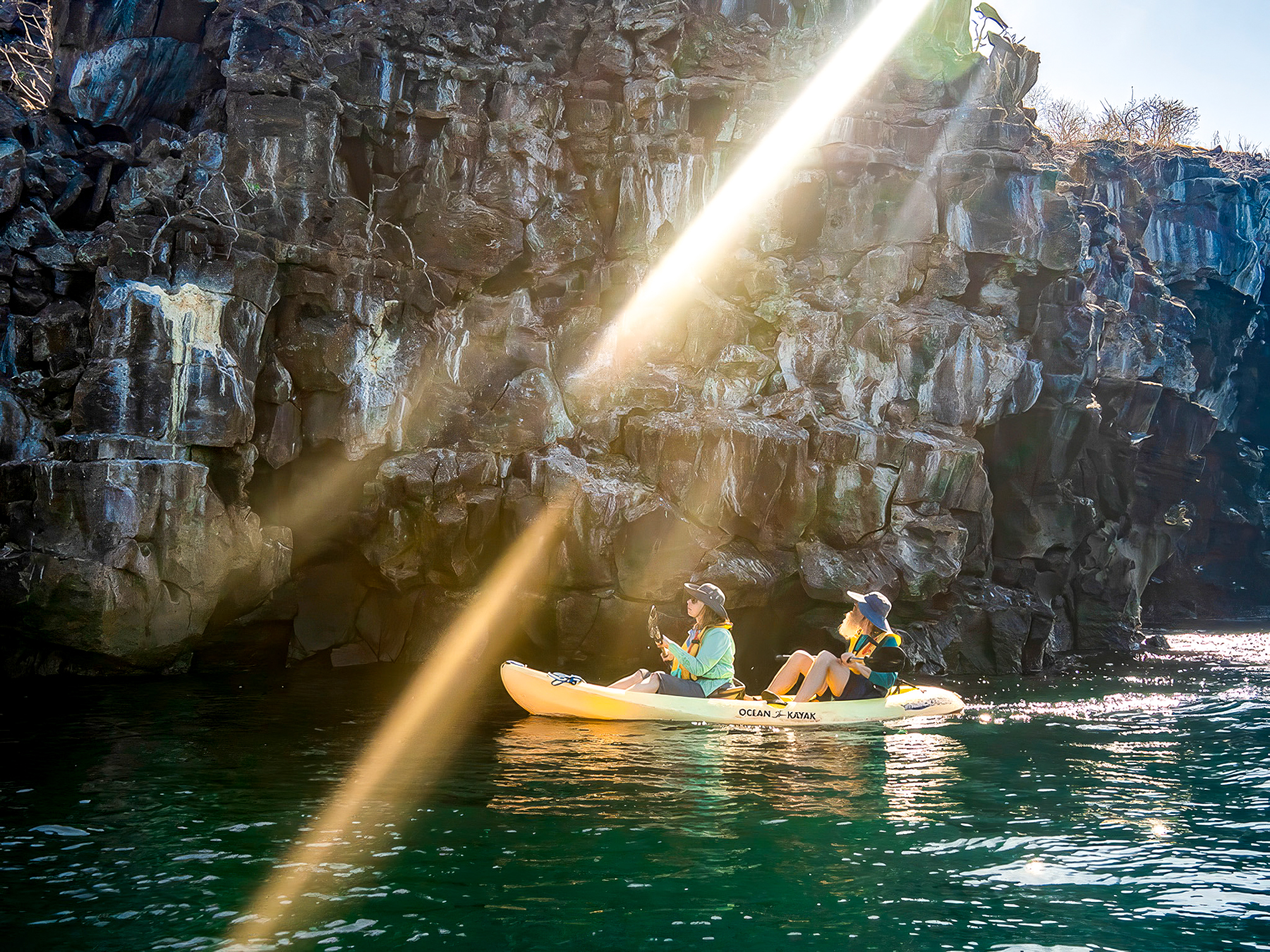 Kayaking from the luxury Galapagos cruiser Elite