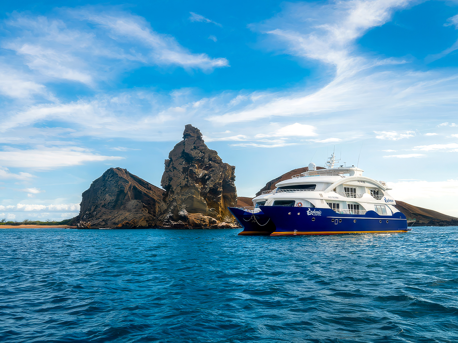Exterior view of the Endemic luxury cruiser in the Galapagos