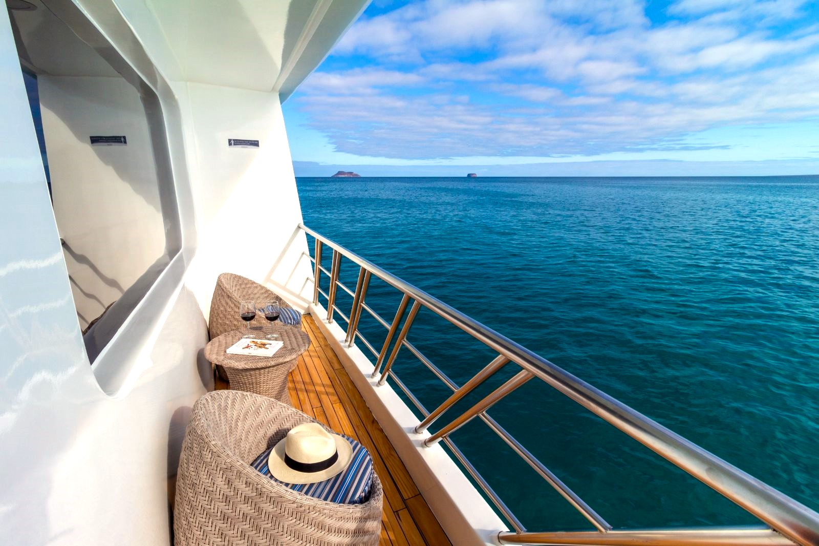 Cabin balcony onboard the Galapagos Horizon yacht in Ecuador