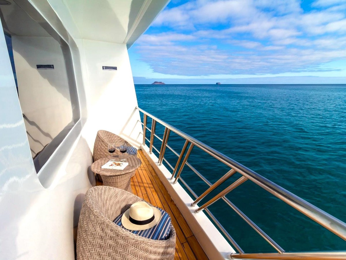 Cabin balcony onboard the Galapagos Horizon yacht in Ecuador