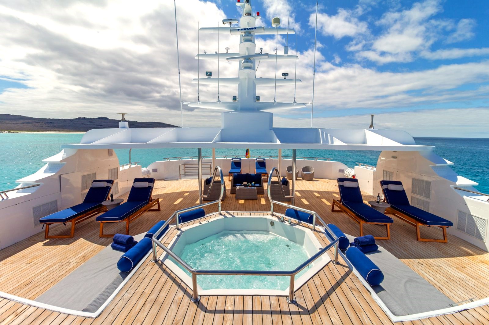 Upper deck onboard the Galapagos Horizon yacht in Ecuador