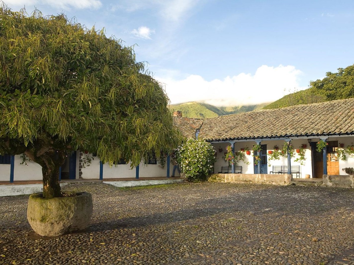 The courtyard of Hacienda Zuleta in the highlands of Ecuador