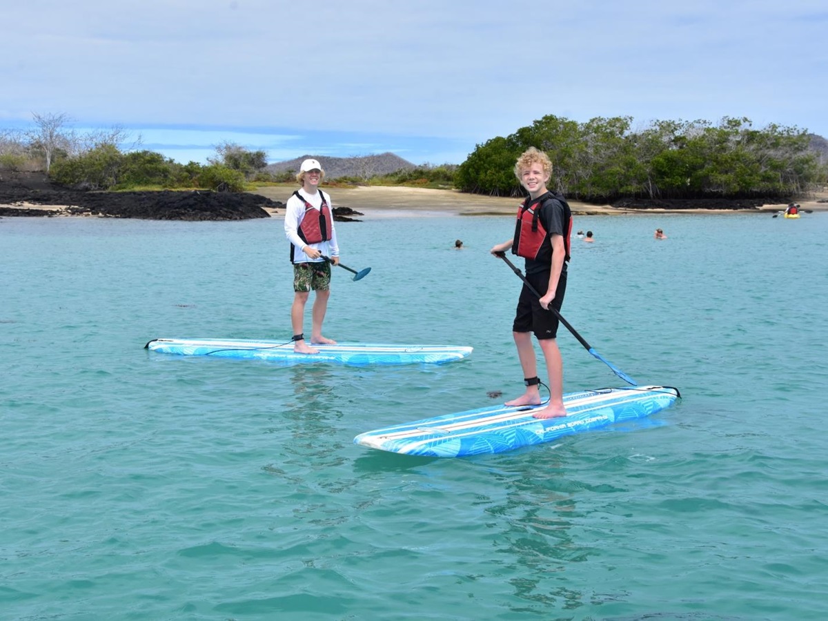 Stand up paddle boarding onboard La Pinta in Galapagos