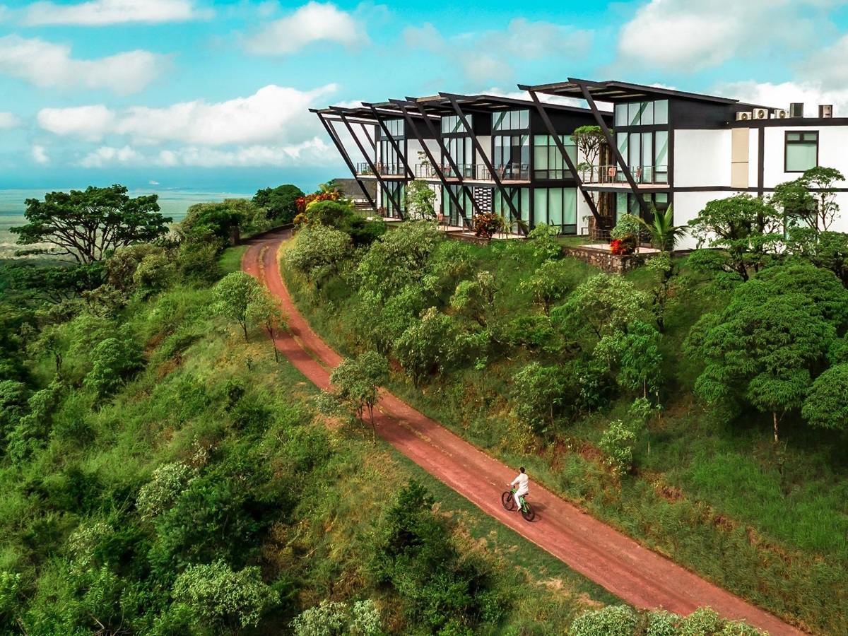 Driveway and exterior of Pikaia Lodge on the Galapagos Islands in Ecuador