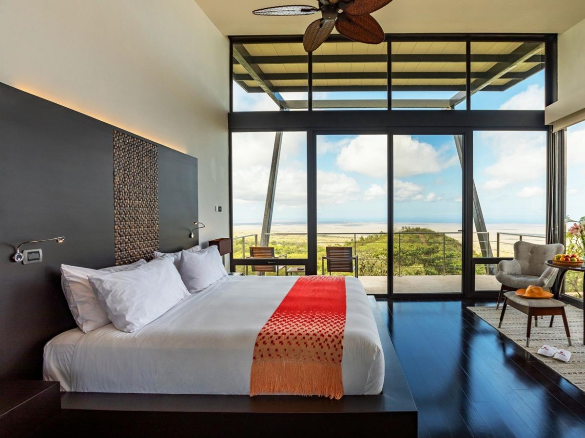 Guest suite bedroom at Pikaia Lodge on the Galapagos Islands of Ecuador