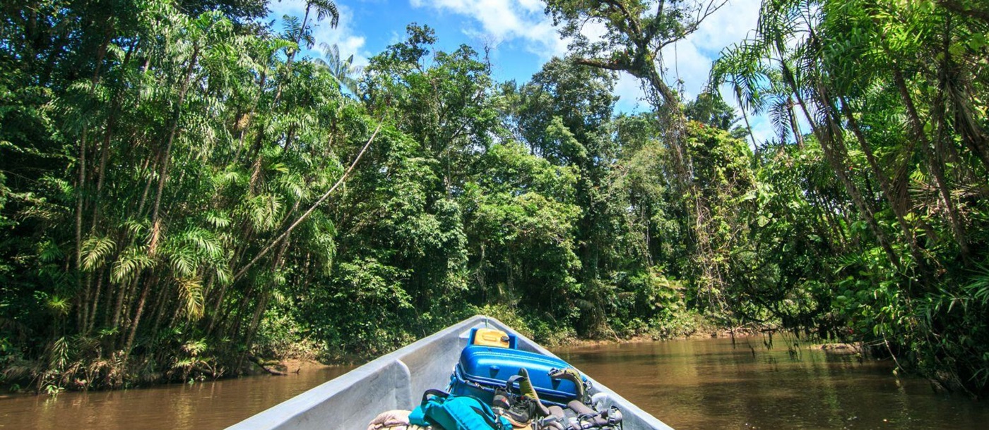 Kayaking through the Amazon Rainforest in a canoe, Ecuador