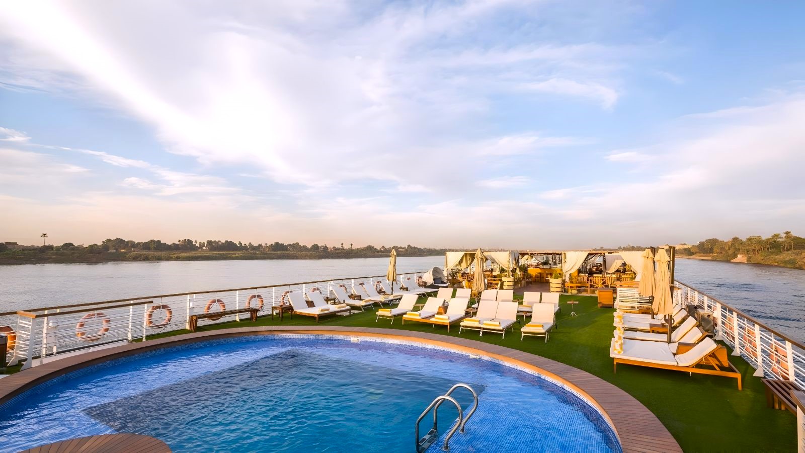 Swimming pool on the deck of Farah Nile Cruise in Egypt