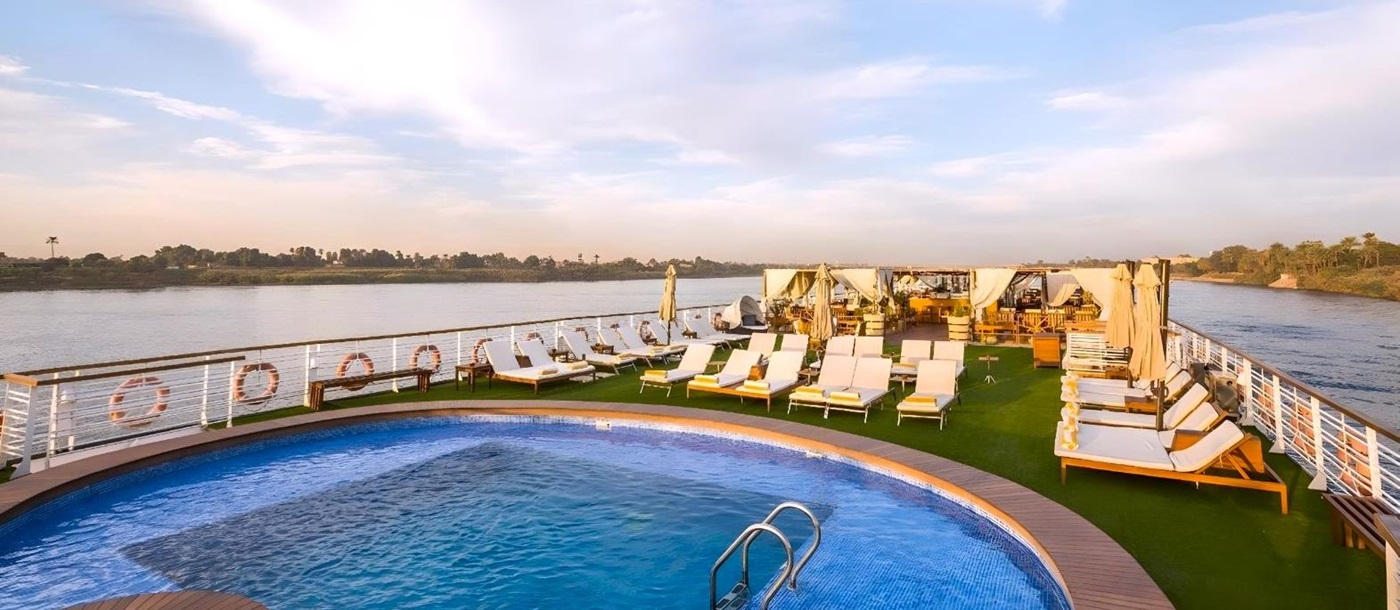 Swimming pool on the deck of Farah Nile Cruise in Egypt